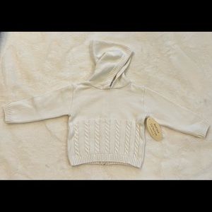 Cream Hooded Cable Cardigan- with zipper up the back